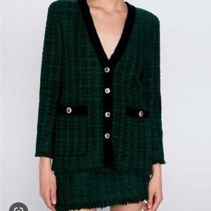 BNWT Zara Green Tweed Skirt Set